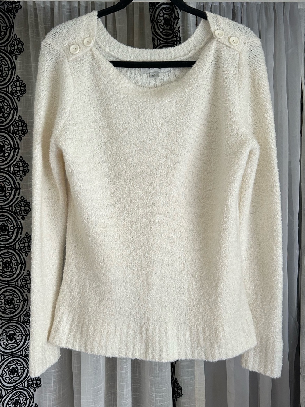 White Button-Shoulder Soft Sweater